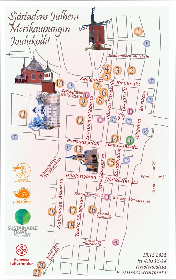 Sjostadens julhem Merikaupungin joulukodit 2025 kartta